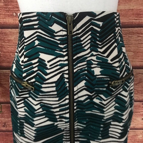 NWT Worthington Skirt size 8 Teal Black Jungle Striped Pencil Zip Front Pockets - Picture 2 of 7